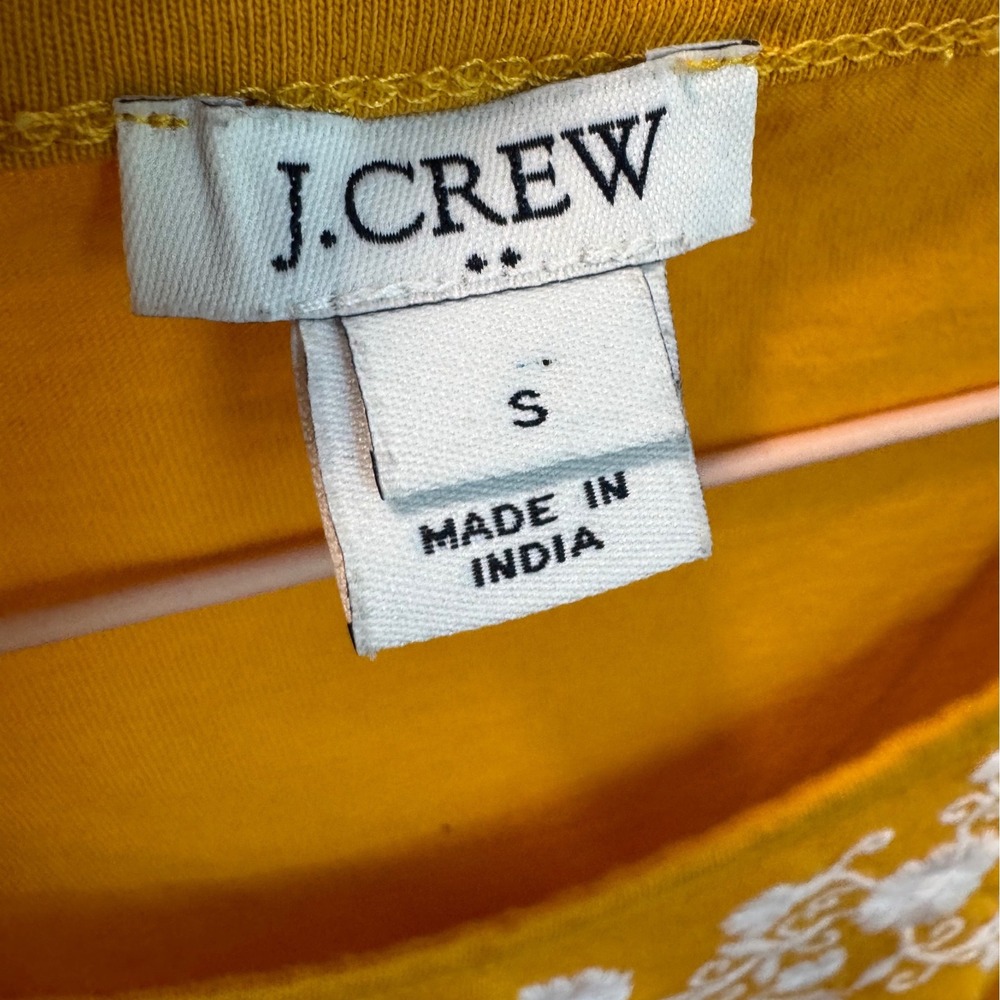 J.Crew Womens Mustard Yellow Floral Embroidered Cotton Cap Sleeve Top Small - Picture 3 of 6